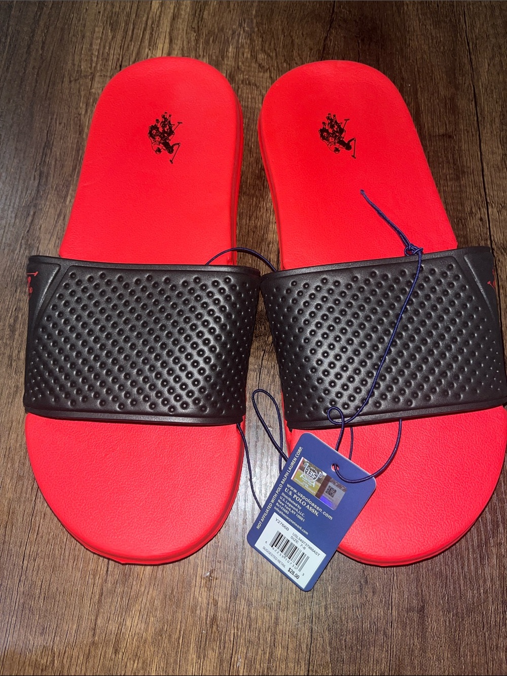 U.S. Polo Assn. Red Slide Sandals with Black Textured Strap size 7/8